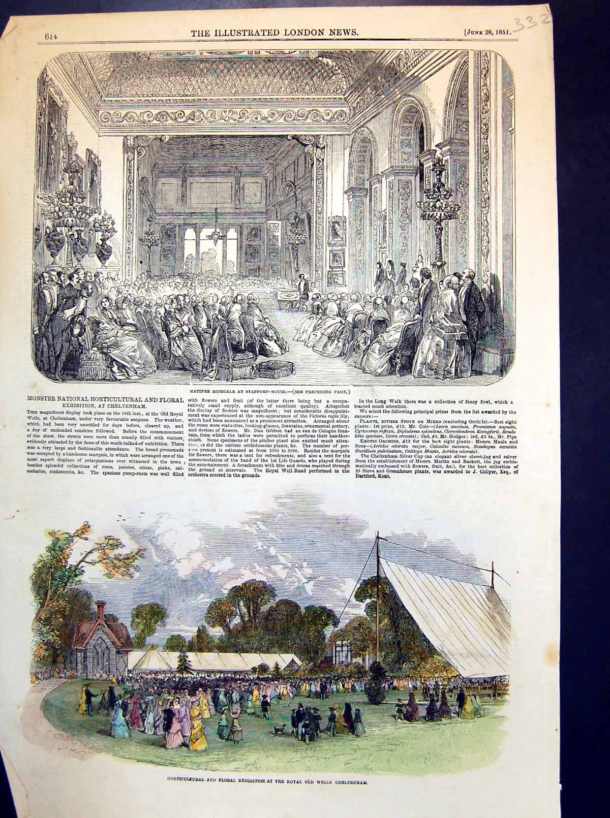 Antique Print Matinee Musicale Stafford House Horticultural Exhibition 1851