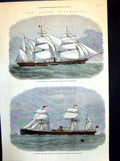 Antique Old Print Northumberland Money Wigram Line Berth Red Cross Line 1872