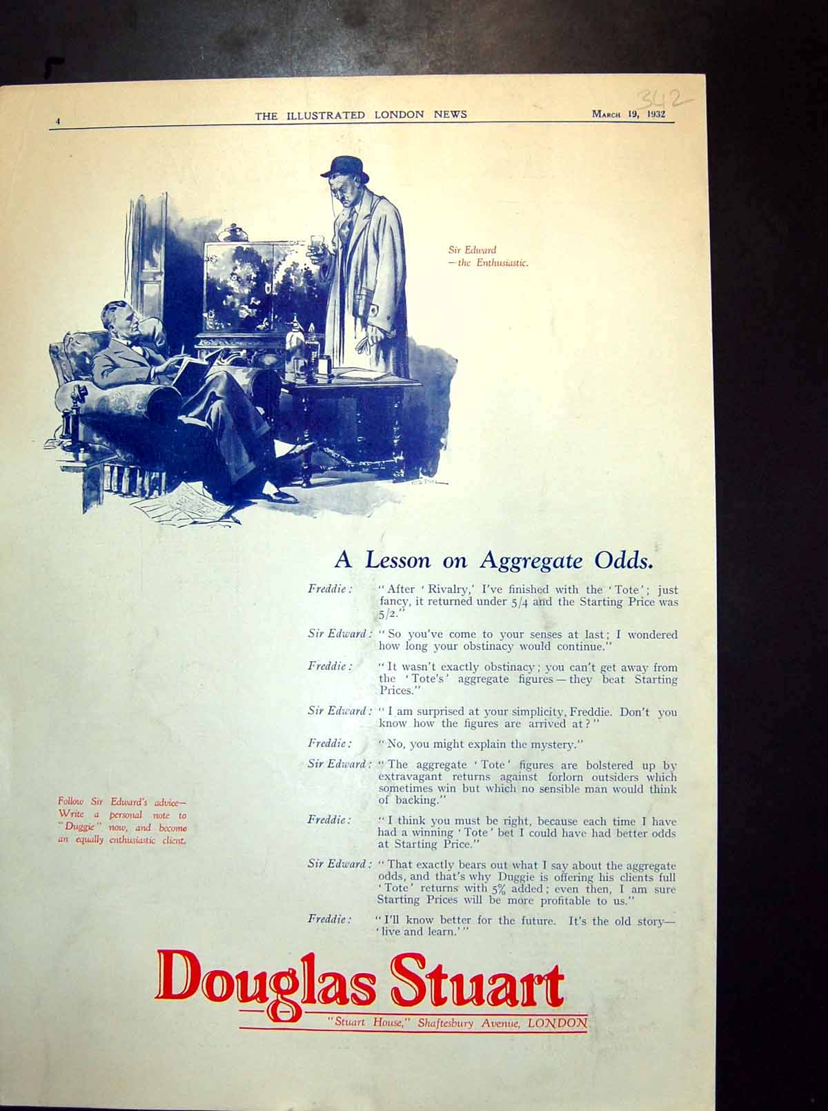 Antique Old Print Gentlemen Discussing Aggregate Odds Seated Telephone 1932