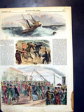 Antique Old Print Folkestone Boat Rough Seas Passengers Landing Crowds 1858