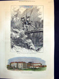 Antique Print Crichton Royal Institution Dumfries Scene Lady The Lake 1872 19th