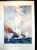 Antique Old Print German Aircraft Attacking British Cruisers Es Hodgson 1917