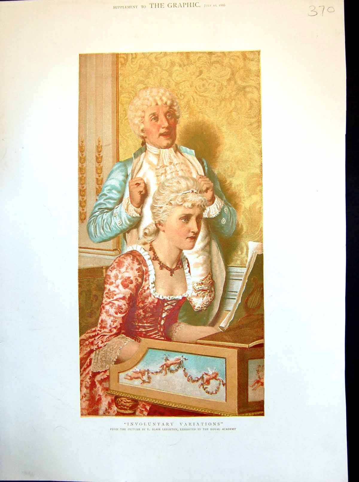 Antique Old Print Involuntary Variations E Blair Leighton Man Lady Piano 1886