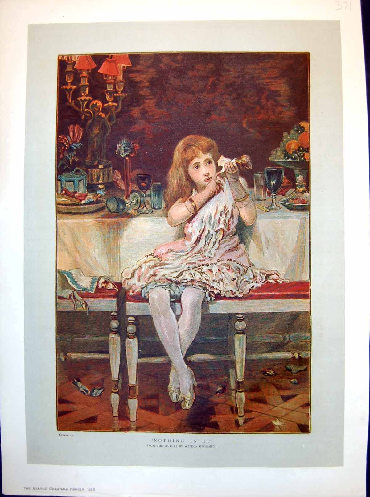 Antique Old Print Nothing In It Girl Christmas Cracker Weedon Grossmith 1886