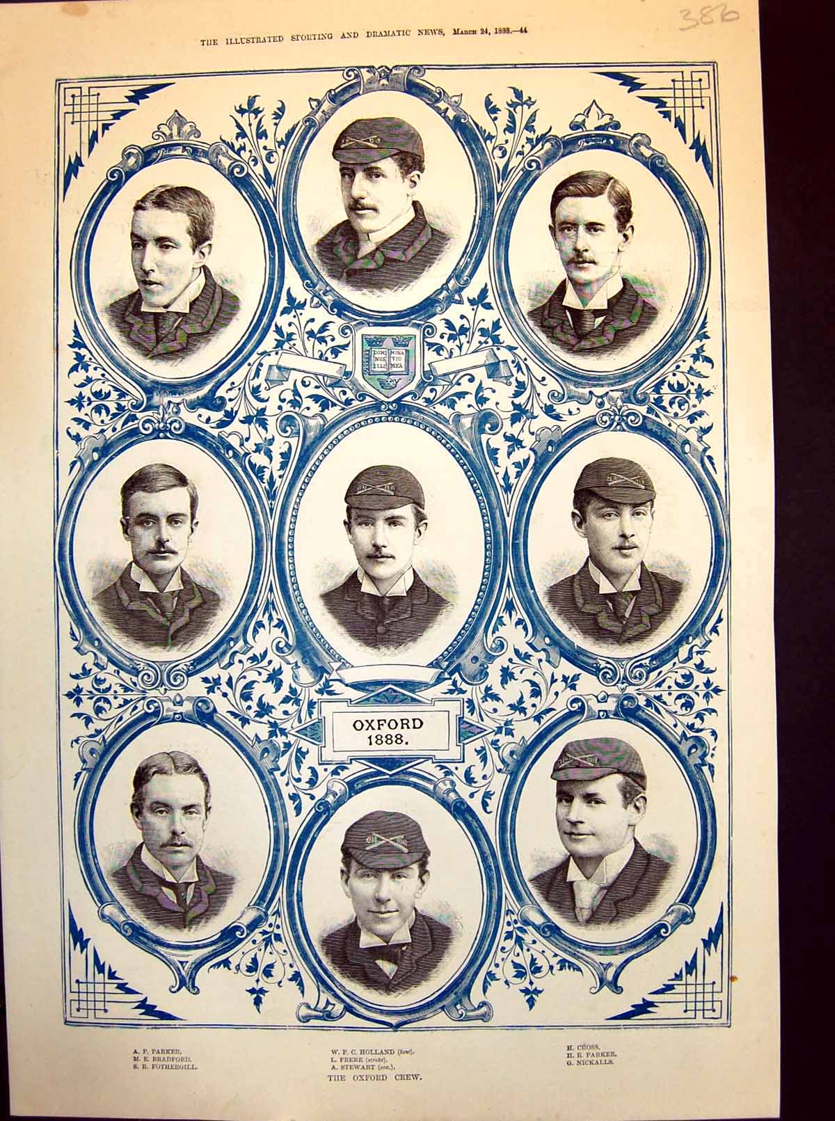Antique Print Oxford Rowers Parker Bradford Fothergill Frere Portraits 1888