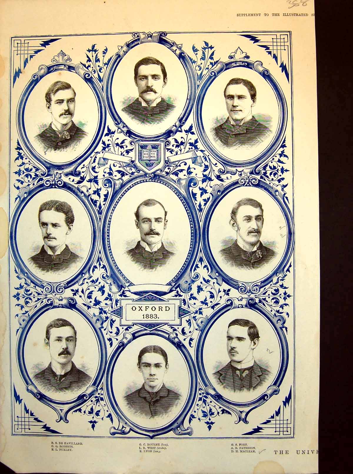 Antique Print Oxford Crew De Havilland Roberts Huxley Bourne Portraits 1883