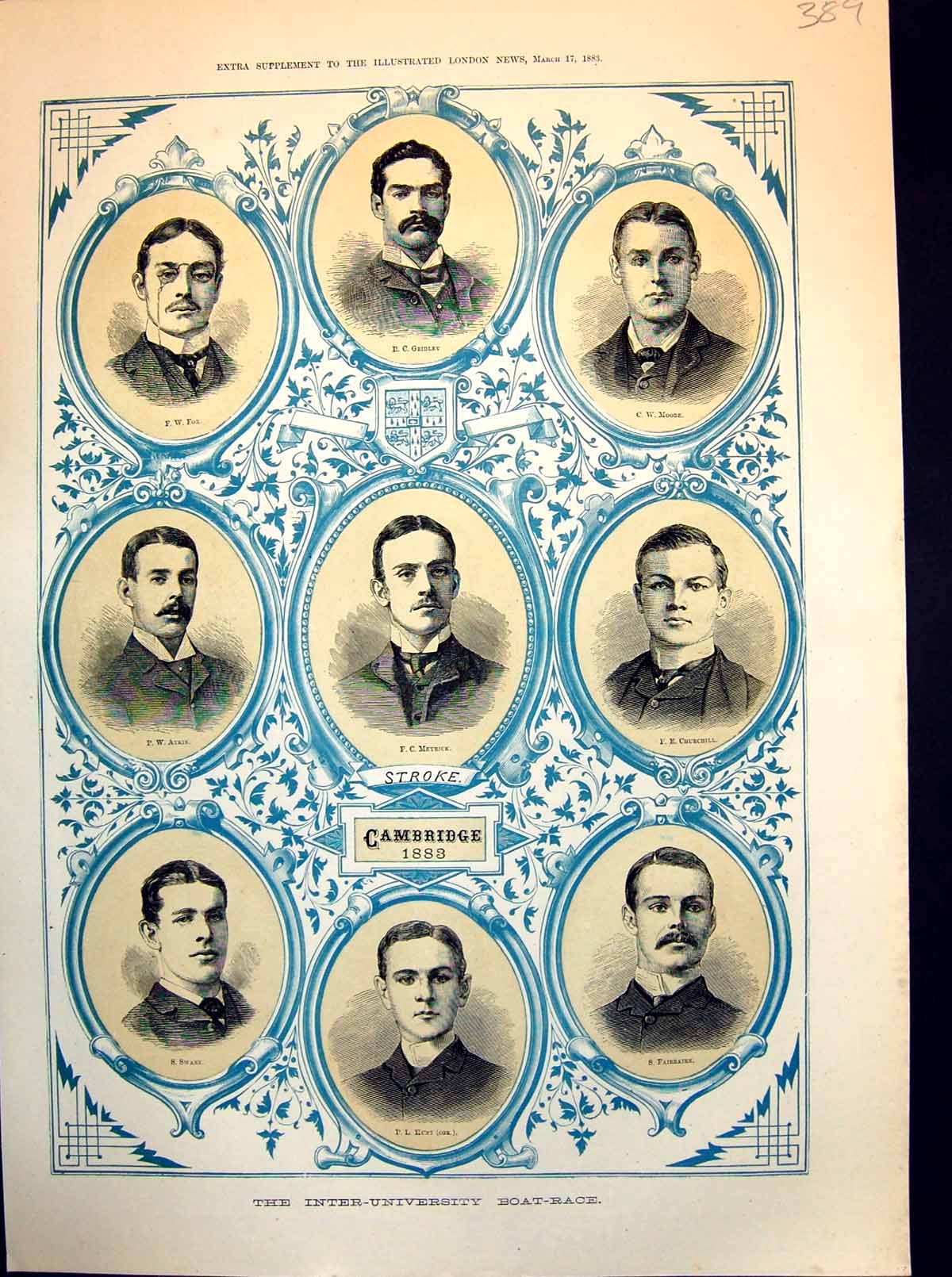 Antique Print The Inter-University Boat Race Cambridge Crew Portraits 1883 19th