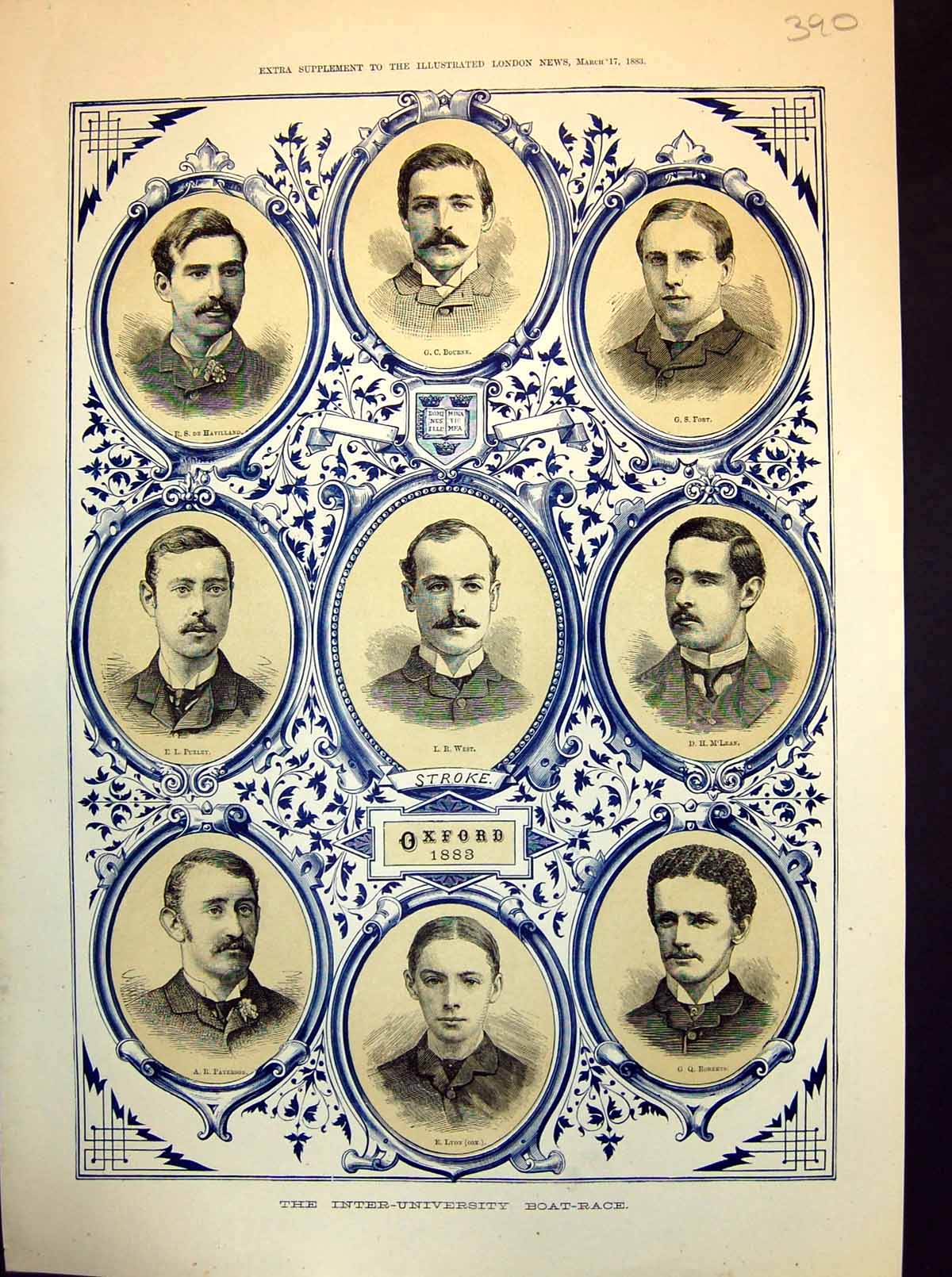 Antique Old Print The Inter-University Boat Race Oxford Crew Portraits 1883