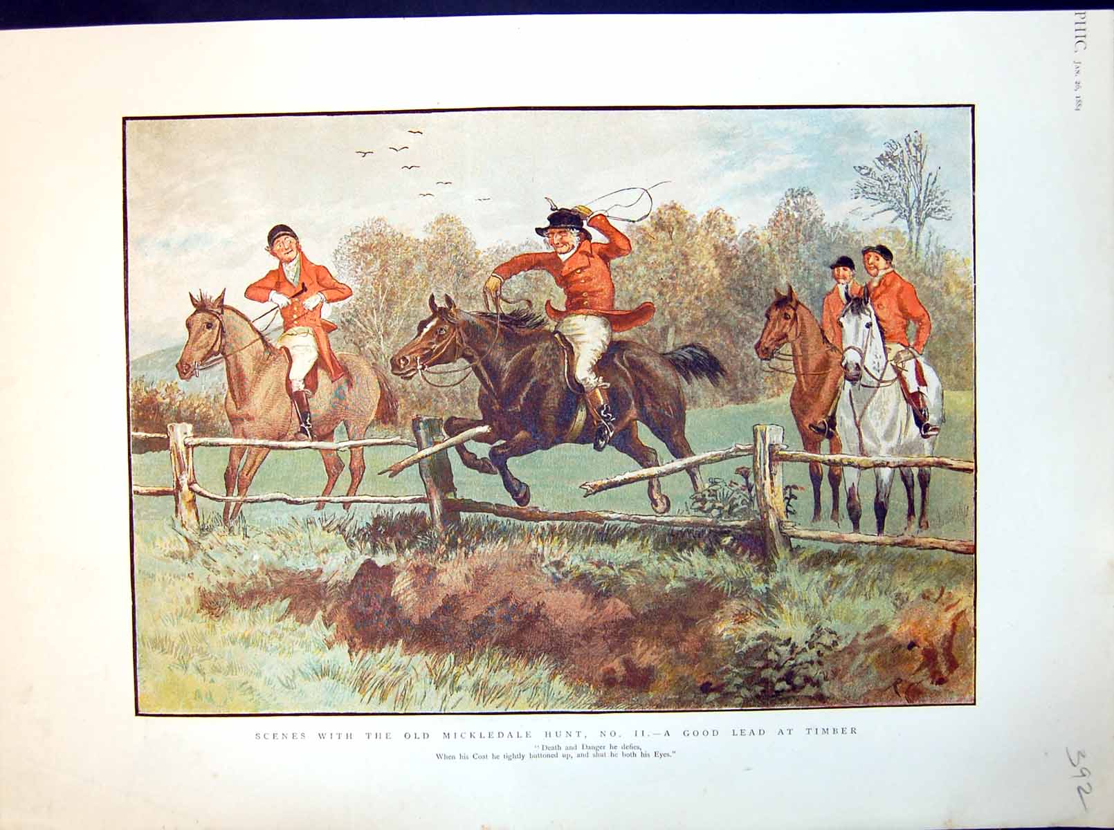 Old Antique Print Mickledale Hunt A Good Lead At The Timber Through 1884 19th