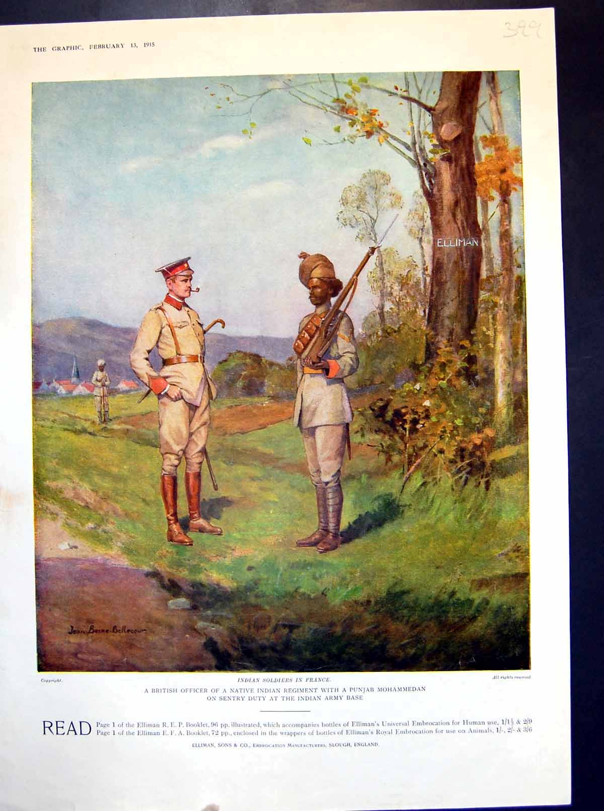 Antique Print British Officer Native Indian Regiment Punjab Mohammedan 1915