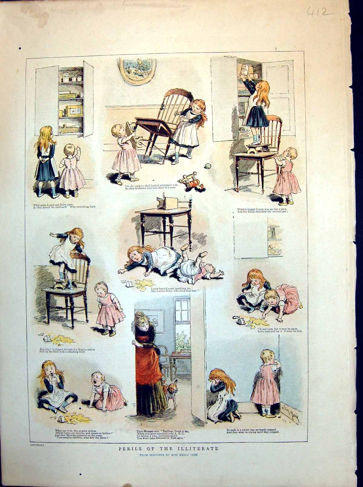 Old Girl Toddler Spy Something In Cupboard Climb To Get It Shock 1888 Victorian