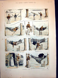 Antique Old Print Hammock Gardener Too High Man Falls Out Mother In Law 1893