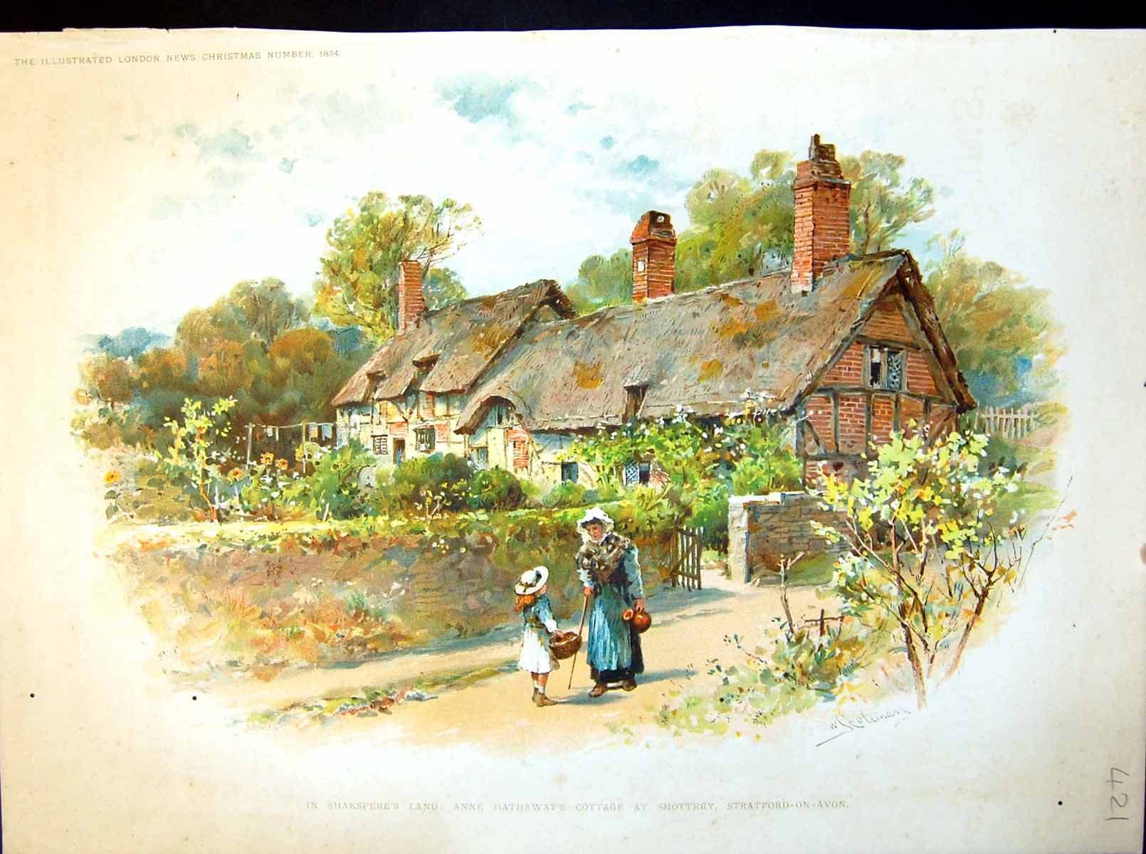 Old Print Damaged Anne Hathaway'S Cottage Shottery Stratford-On-Avon 1894 19th