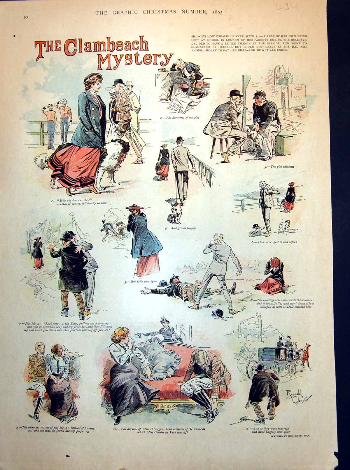 Old Antique Print Clambeach Mystery Hatching Plot Propose Young Lady 1893 19th