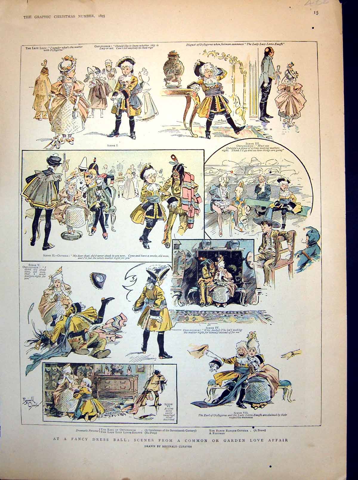 Antique Old Print Fancy Dress Ball Scenes From A Love Affair Children 1895 19th