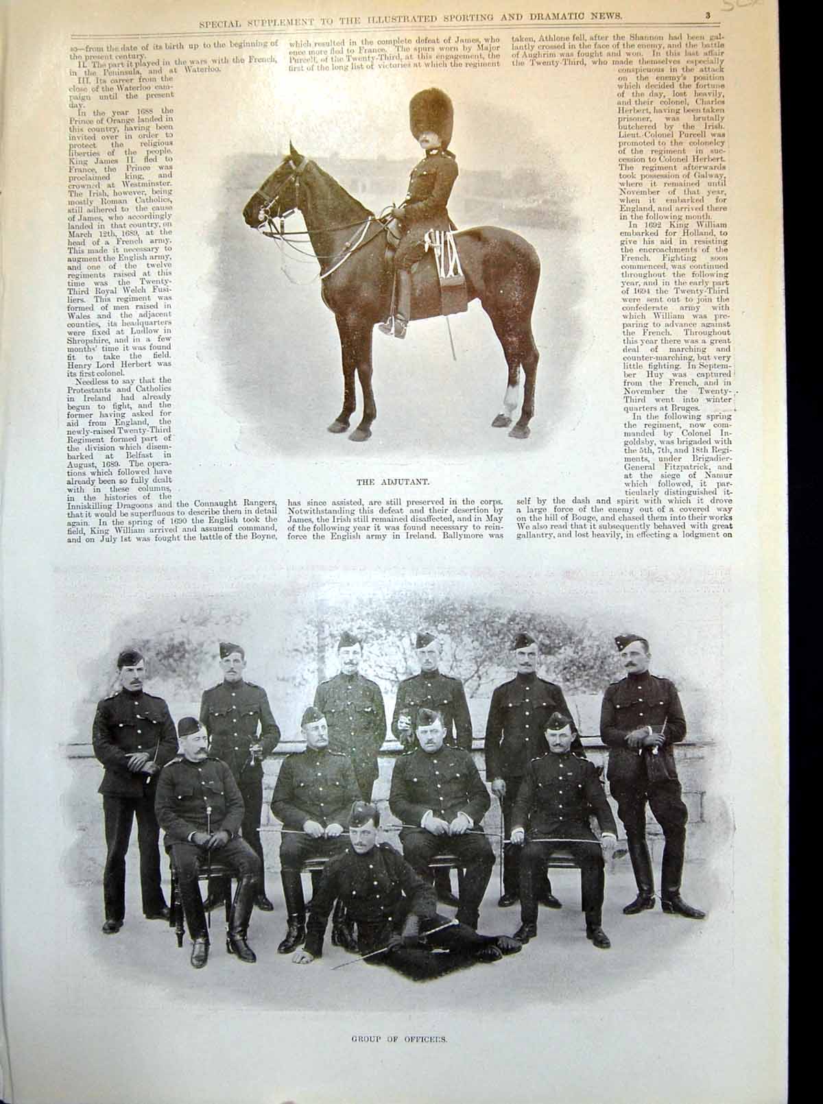 Original Old Antique Print Adjutant Group Officers Maxim Group Siers