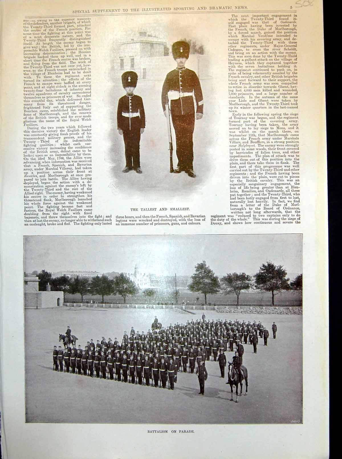 Antique Print Sier Bearskin Child Battalion Parade Present Regiment Types