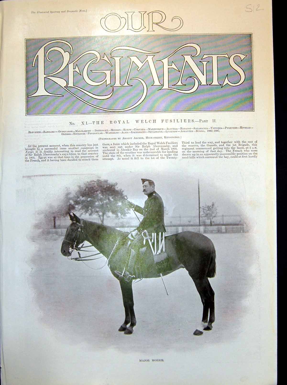 Antique Print Royal Welch Welsh Fusiliers Major Morris Queen'S Goat Siers