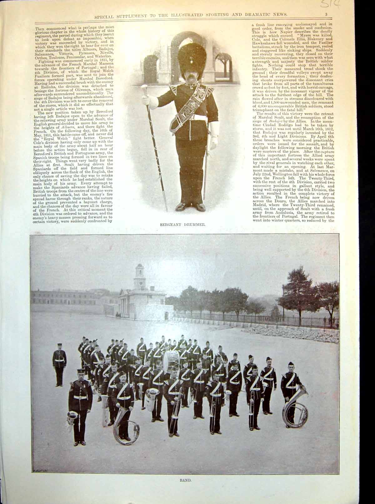 Antique Print Sergeant Drummer Band Physical Drill Recruits Firing Exercise