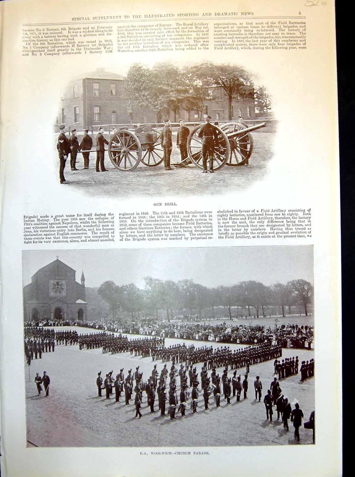 Antique Old Print Drill R.A. Woolwich Church Parade Officers Field Batteries