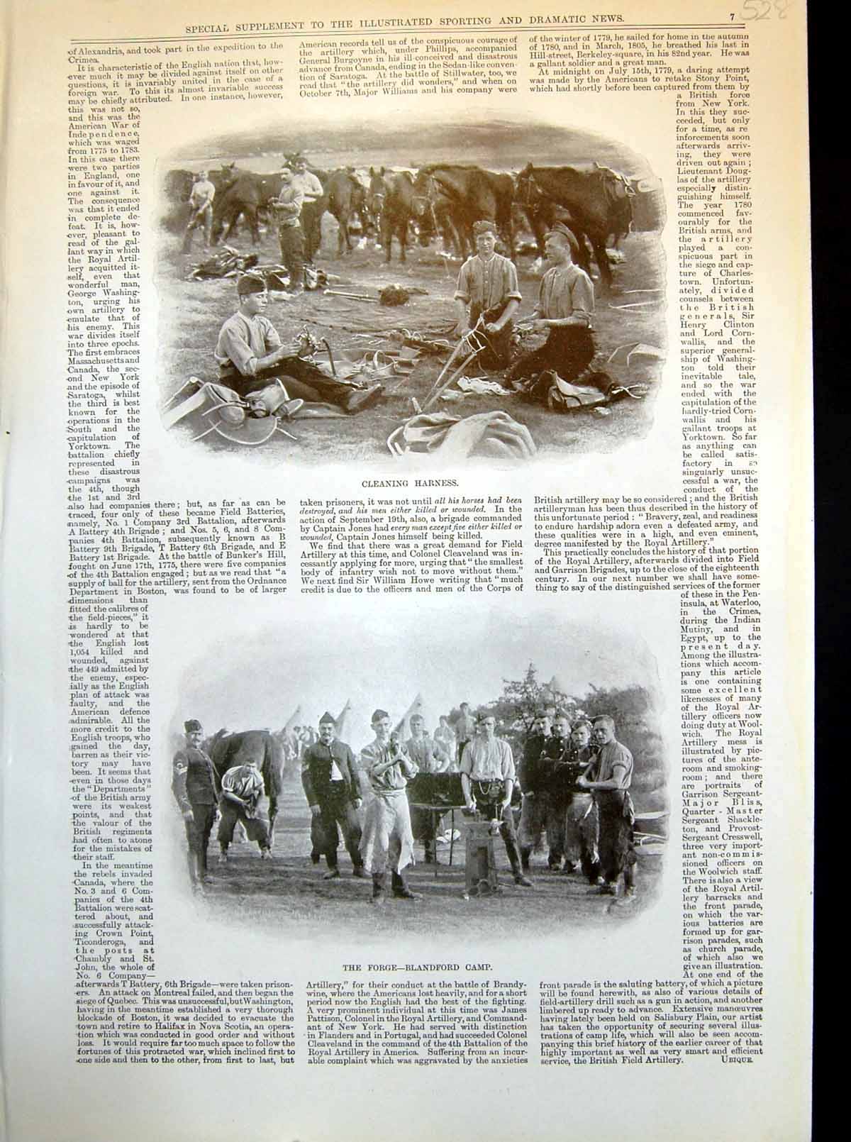 Original Old Antique Print Cleaning Harness Forge Blandford Camp Wareham Staff