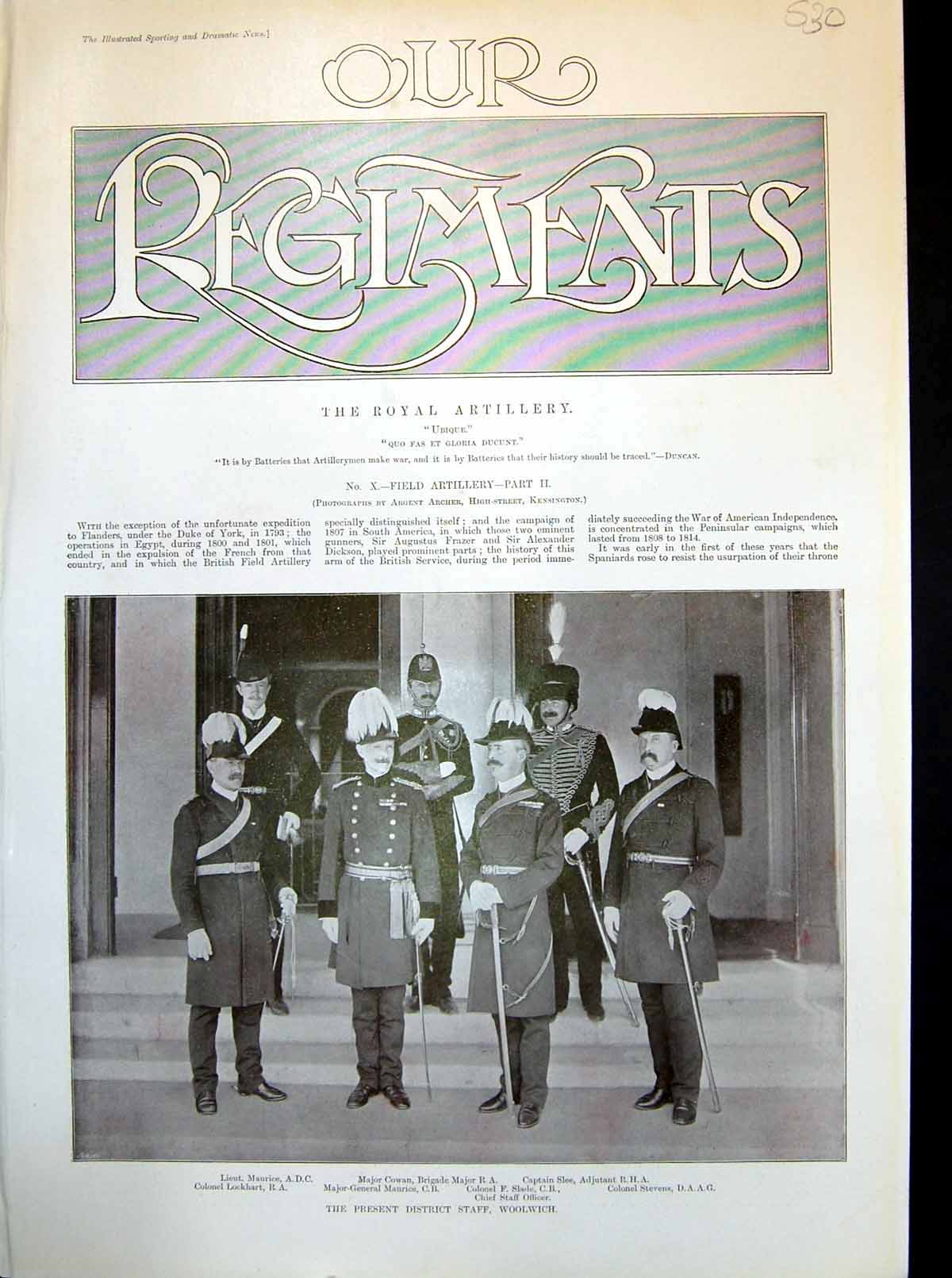 Antique Print R.A. Field Artillery Staff Woolwich Porton Camp Wareham Party