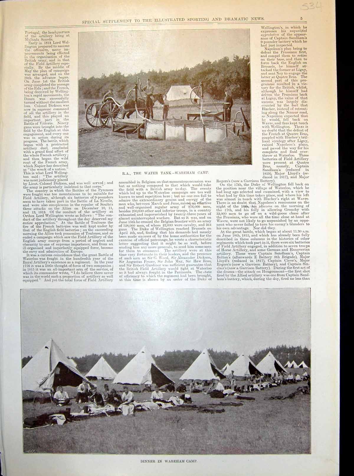 Antique Old Print R.A. Water Tank Wareham Camp Dinner Portable Screen Battery