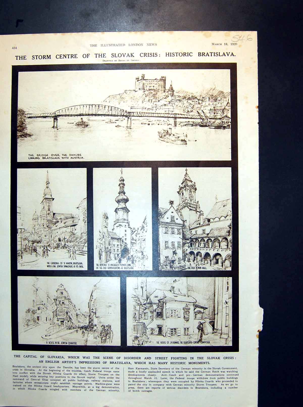 Antique Print Historic Monuments Bratislava Gandhi'S Meal Before Fast 1939 20th