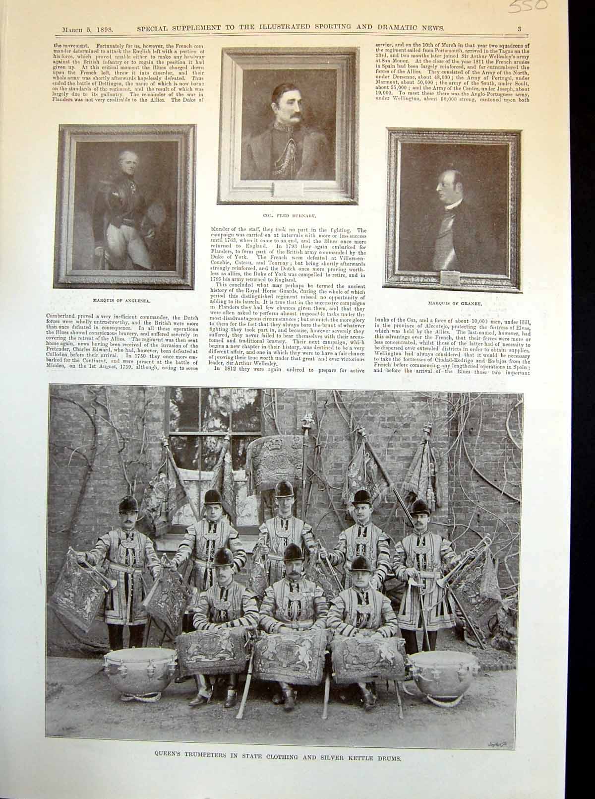 Antique Print Queen'S Trumpeters In State Clothing Barrack Room Cooks 1898 19th