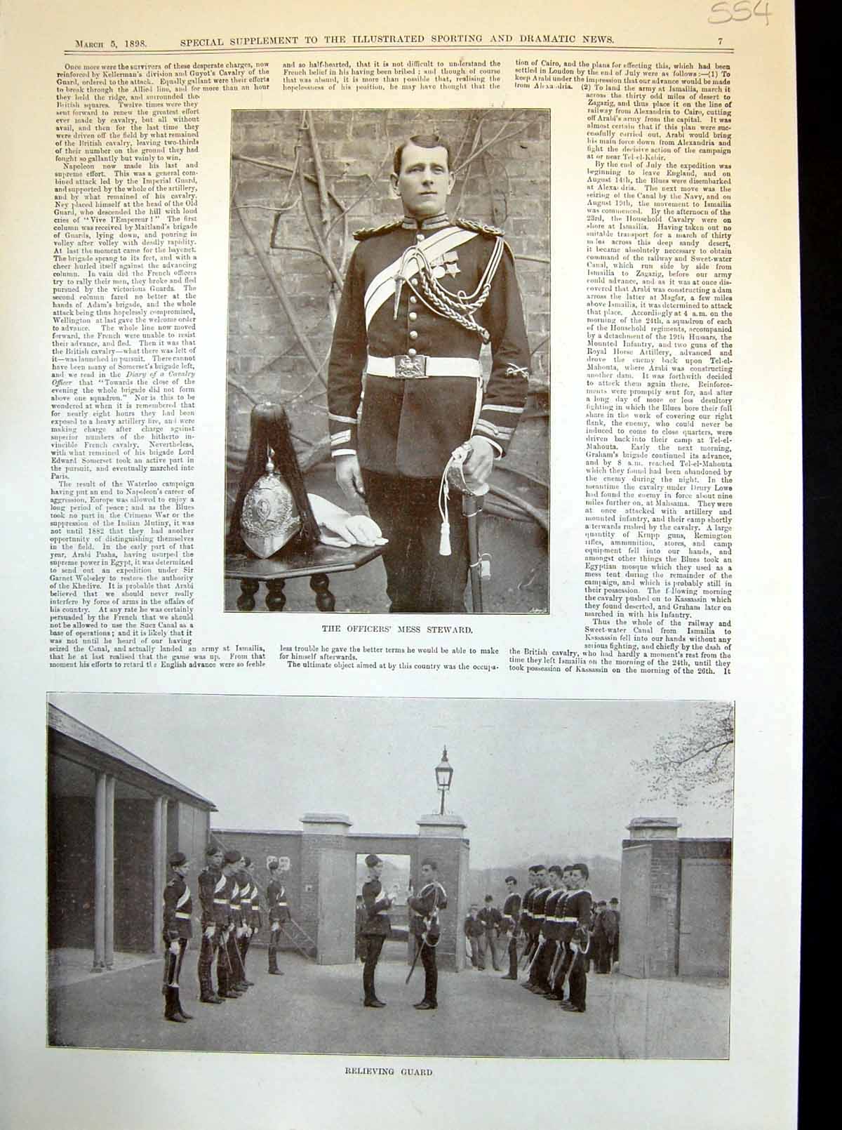 Antique Print Officers' Mess Steward Relieving Guard Vetinary Pharmacy 1898
