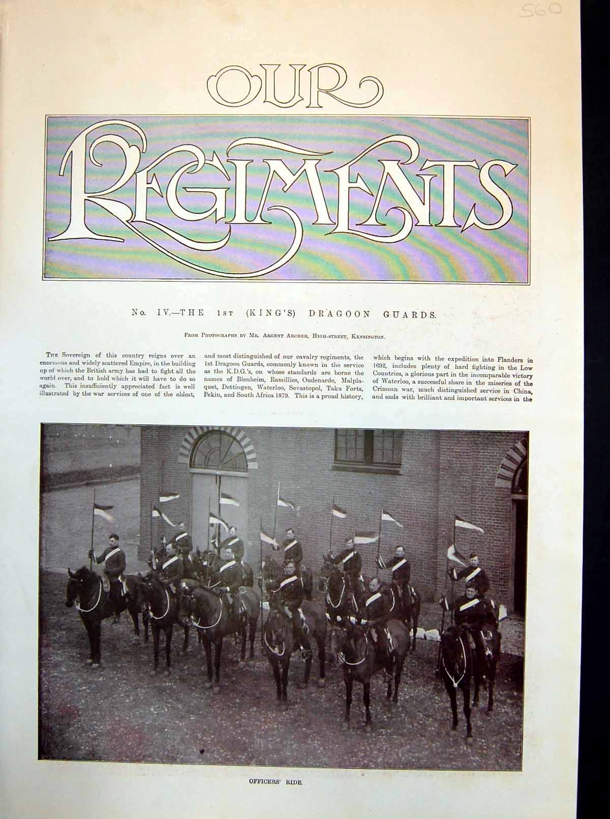 Old Print The 1St King'S Dragoon Guards Officer'S Ride Mess Anteroom 1898