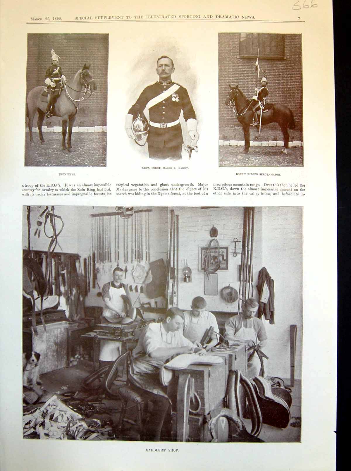 Old Antique Print Trumpeter Saddler'S Shop Gymnasium Sergeant'S Mess 1898 19th
