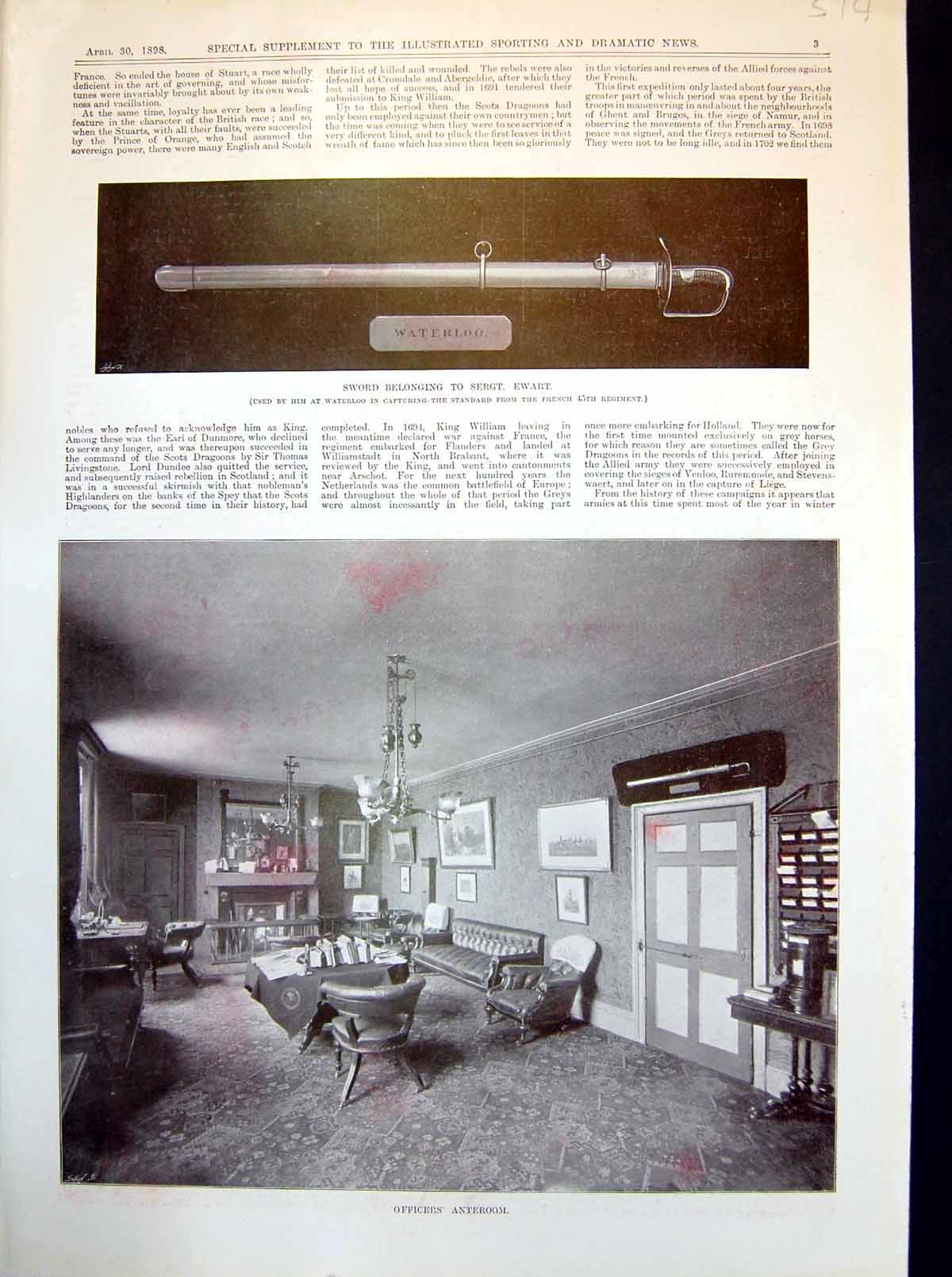 Antique Print Royal Scots Greys Sword Anteroom Troop In Marching Order 1898