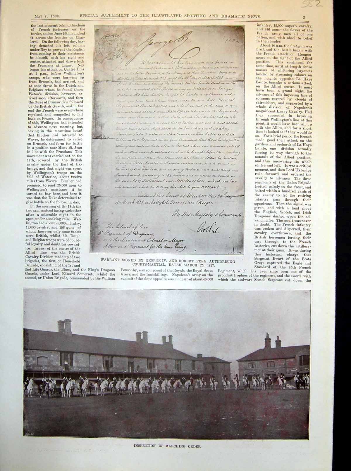 Old Print Royal Scots Greys Inspection Marching Order Riding Master 1898 19th
