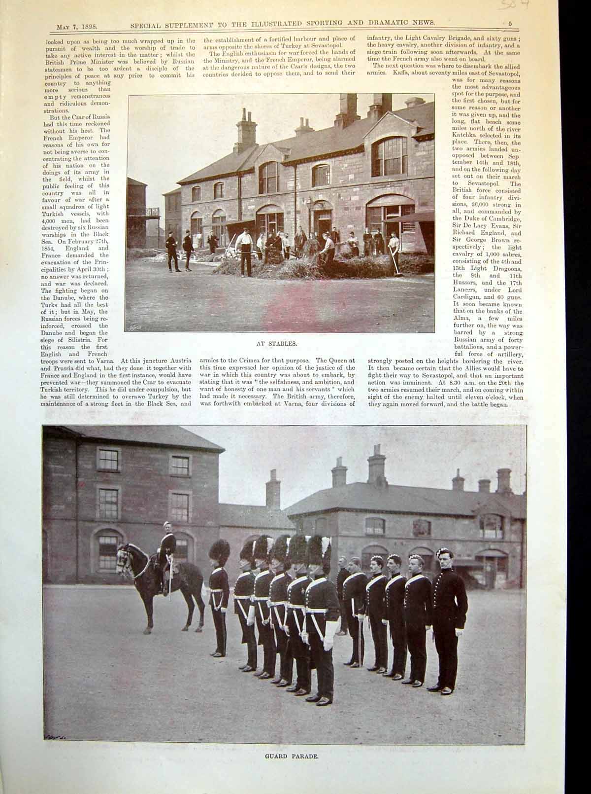 Old Print Royal Scots Greys Stables Guard Parade Lance Post Practice 1898 19th