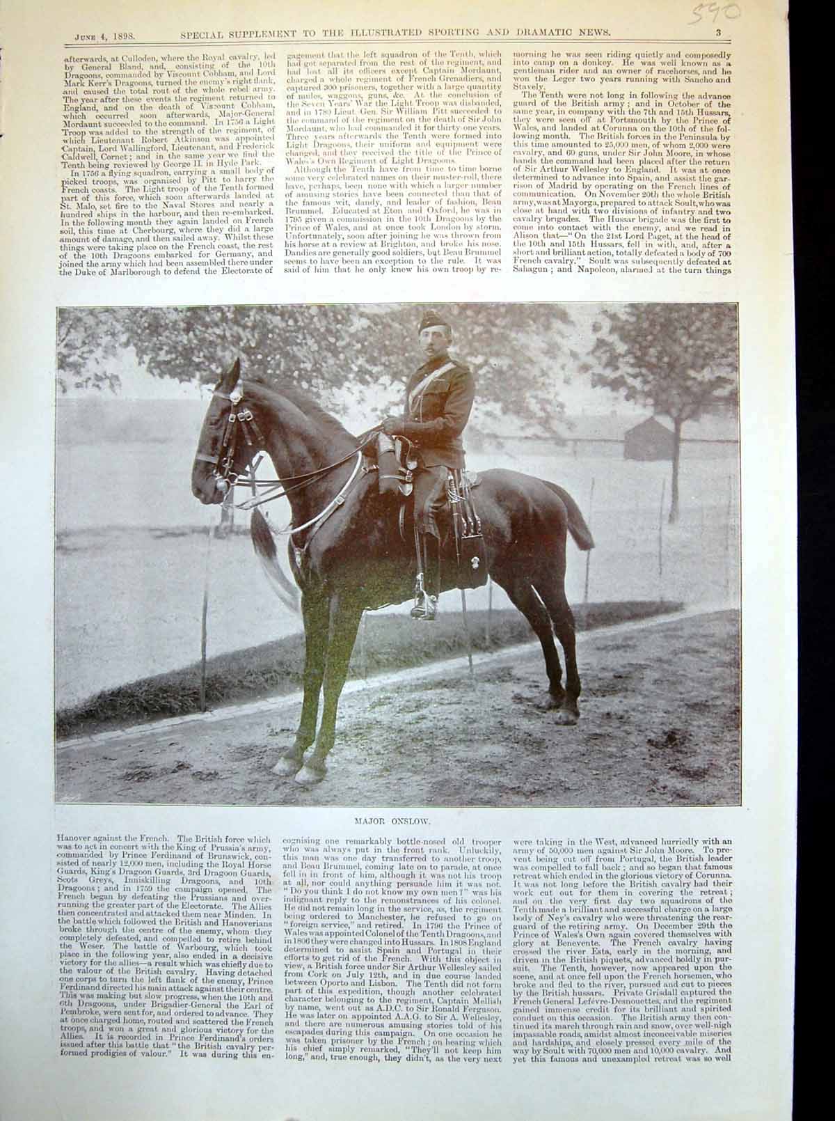 Antique Old Print Major Onslow Seated Horse Before Polo Throwing In Ball 1898