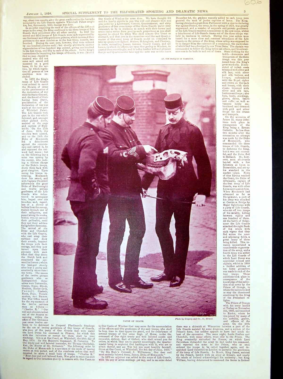 Old Antique Print Cause Death Horse Queen'S Escort Albany Barracks 1898 19th