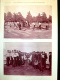 Antique Old Print Camp Pirbright Cooking Serving Dinner Shoeing Horses 1898