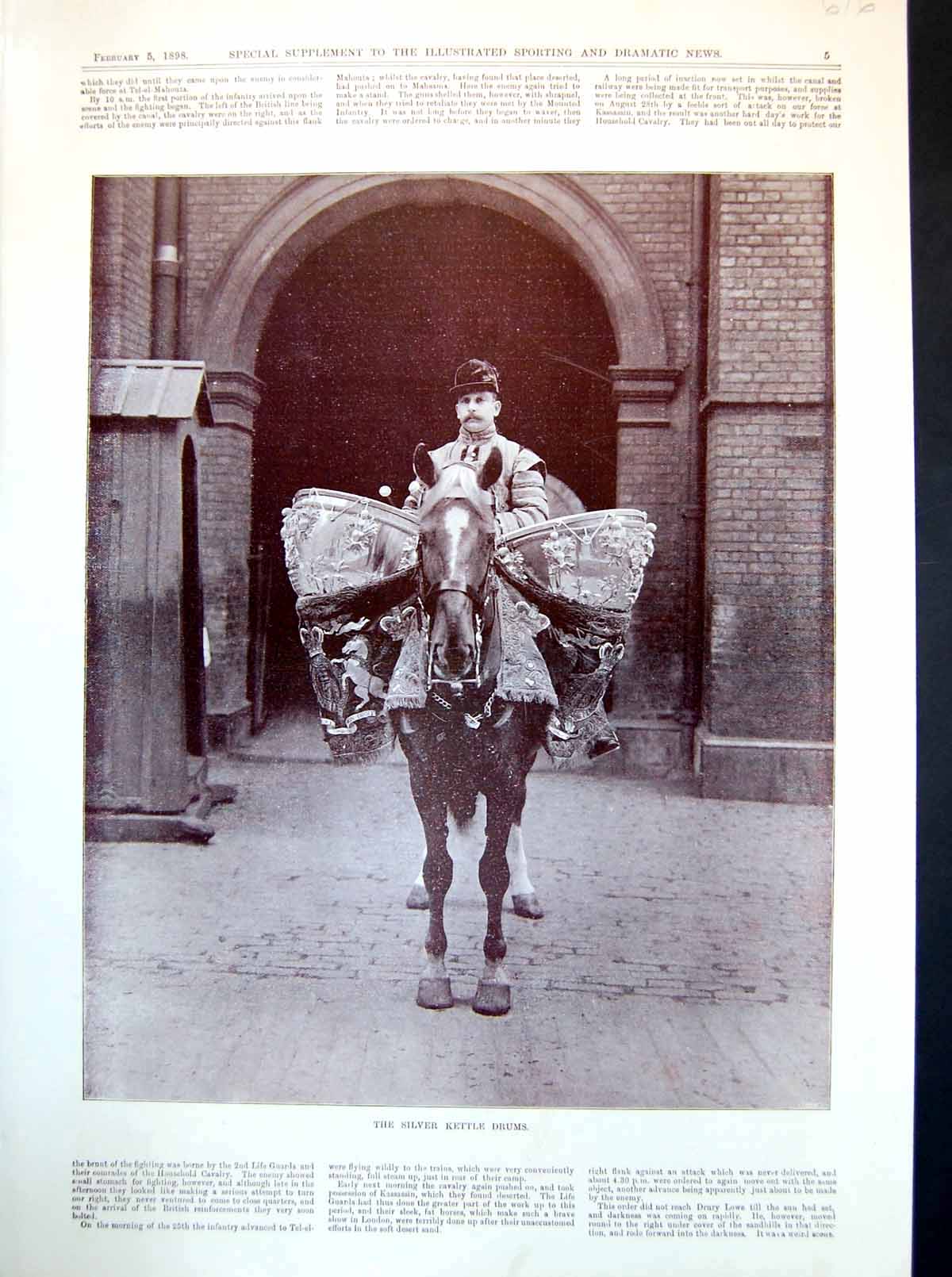 Antique Print Silver Kettle Drums Sier Horseback Recruits Lance Drill 1898 19th