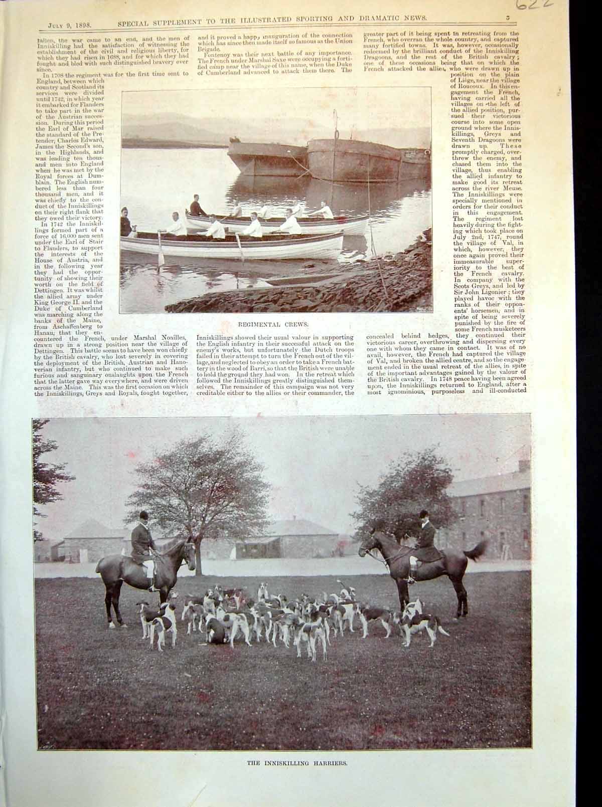 Antique Old Print Regimental Boat Crews Inniskilling Harriers Officers 1898