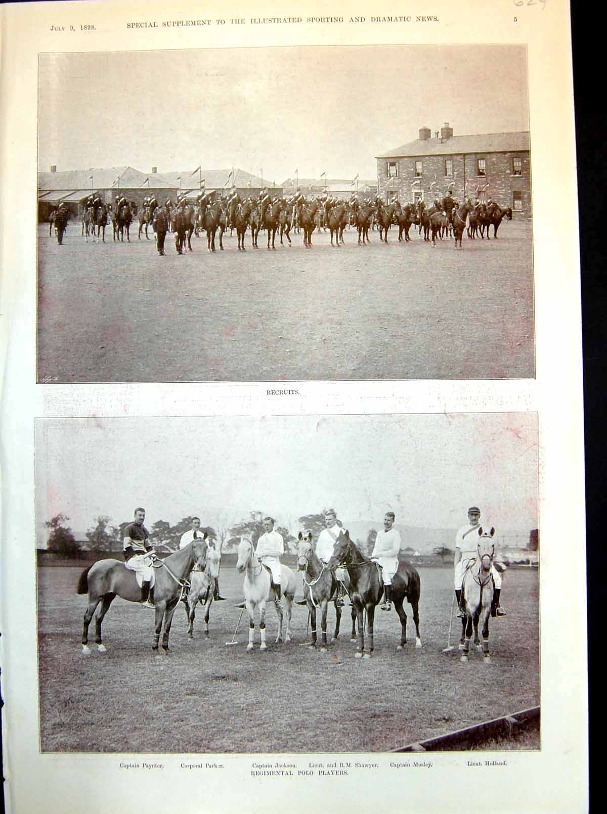 Antique Old Print Recruits Regimental Polo Players Standard And Escort 1898