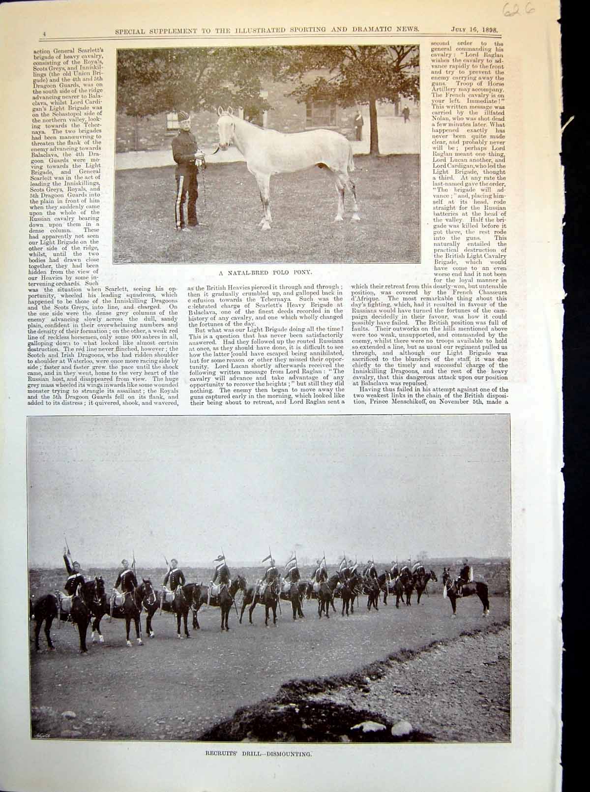 Antique Print Polo Pony Recruits Drill Dismount Inniskilling Dragoons 1898 19th