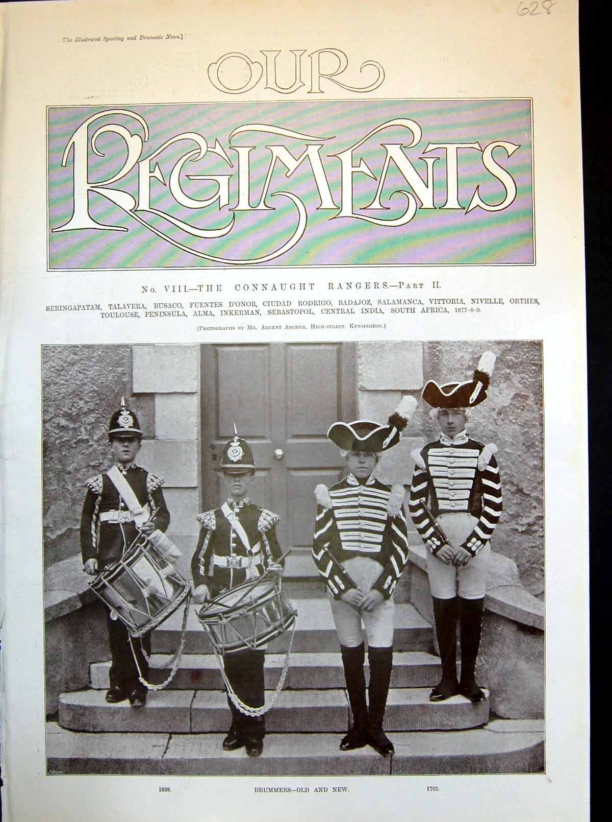 Antique Old Print Connaught Rangers Drummers New General Sir Ja Wallace 1898