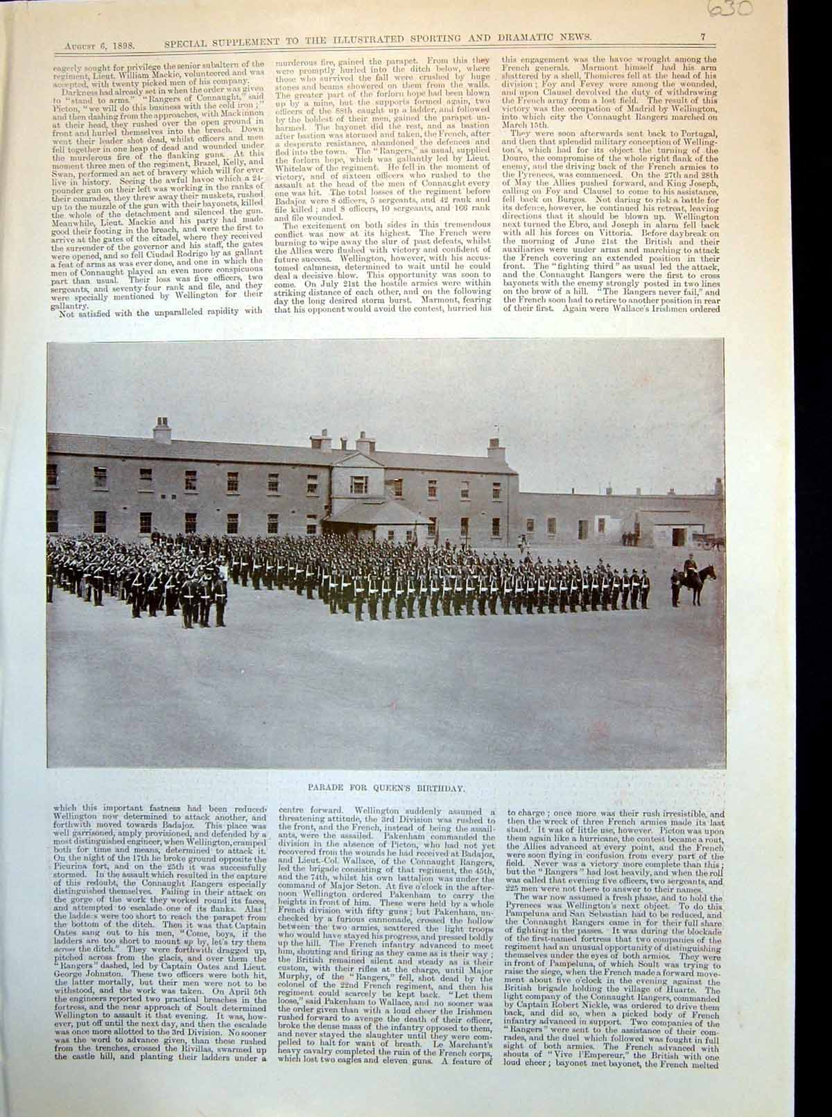 Antique Print Parade For Queen'S Birthday View Town Barracks From Fort 1898