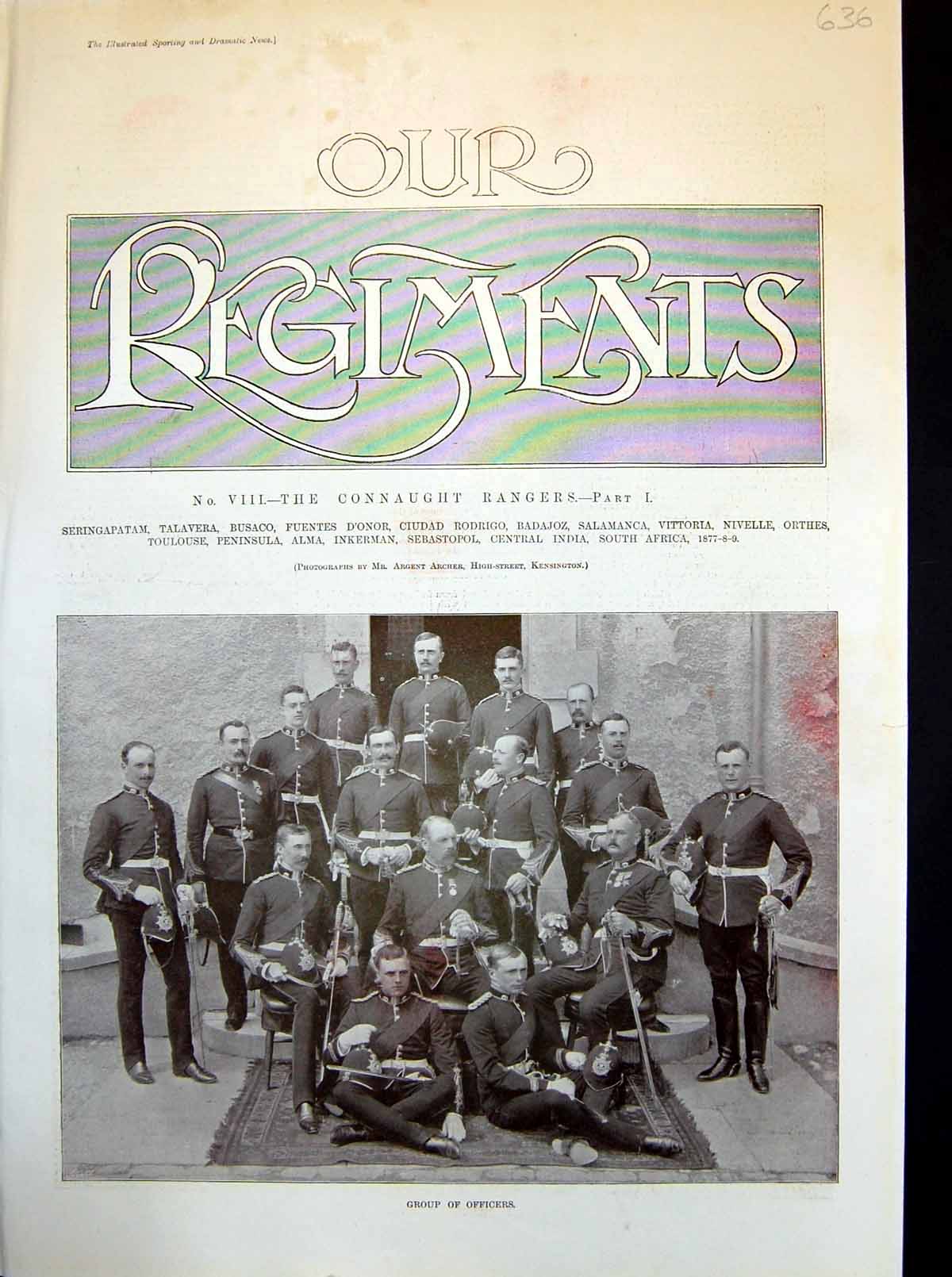 Antique Old Print Connaught Rangers Officers Chair From Sebastopol Mess 1898