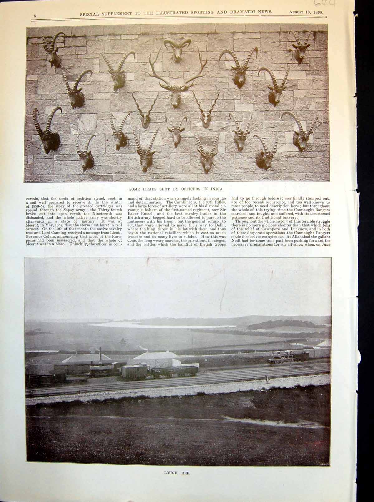 Antique Old Print Connaught Rangers Animals India Lough Ree Cycle Corps 1898