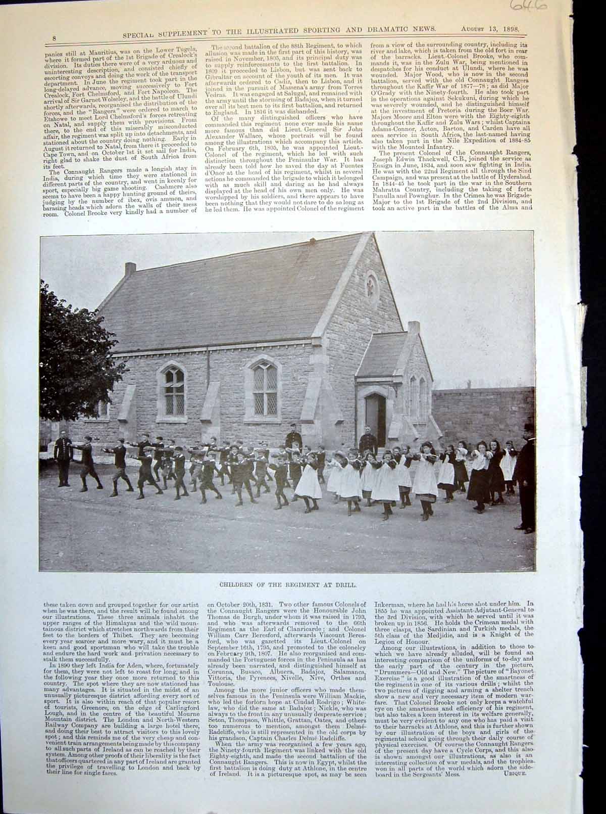 Old Print Connaught Rangers Children Drill Musketry Challenge Shield 1898 19th