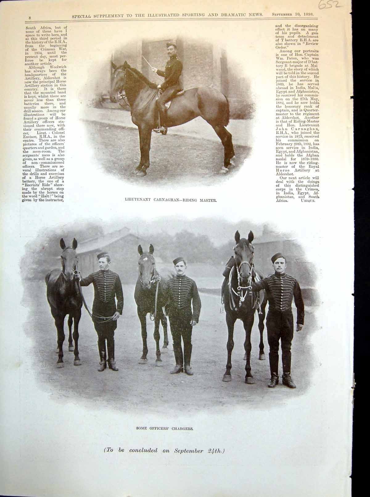 Original Old Antique Print Riding Master Officers' Chargers Segeants' Mess 1898