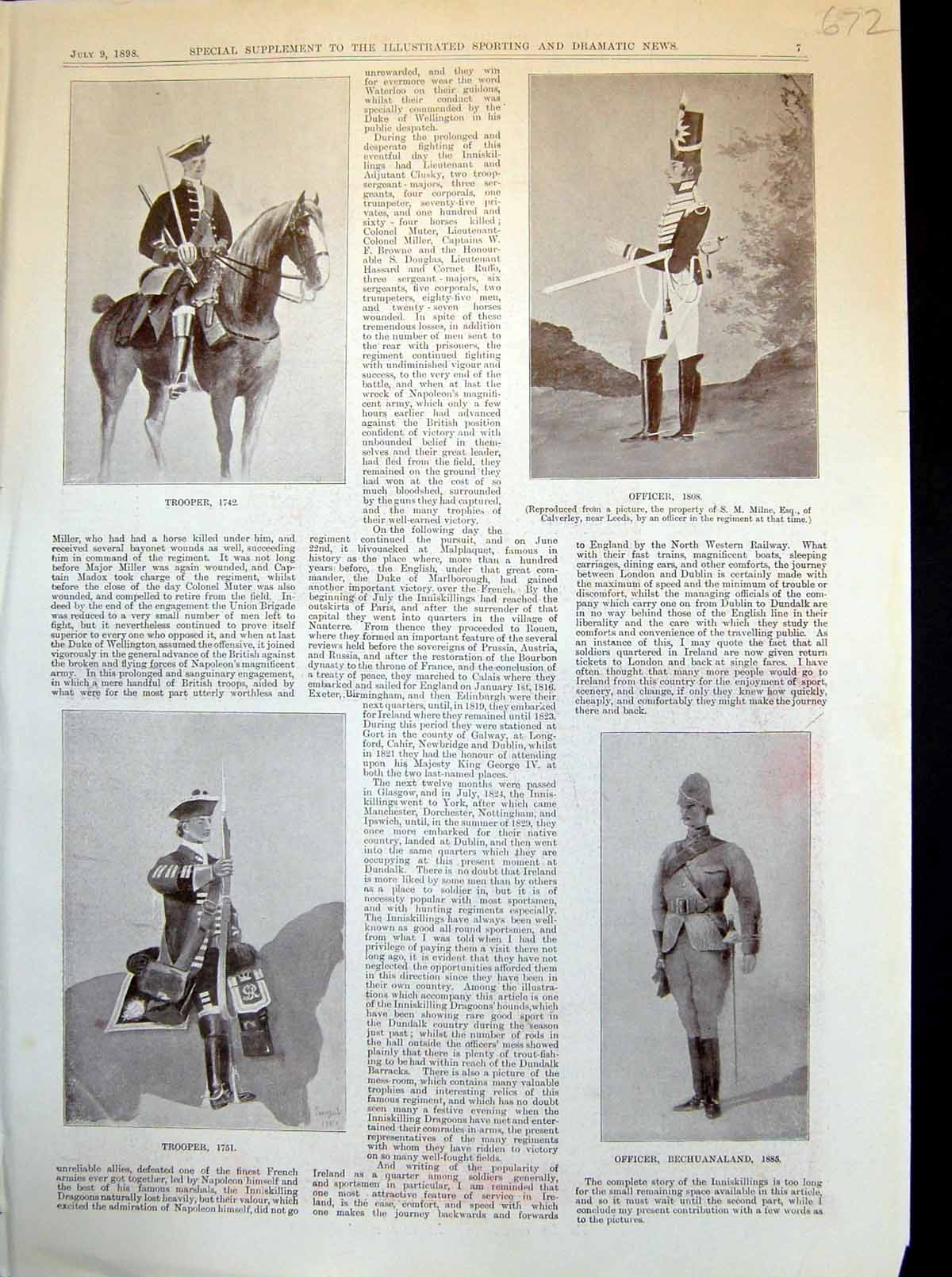 Antique Old Print Trooper Officer Battle Boyne Non-Commissioned Officers 1898