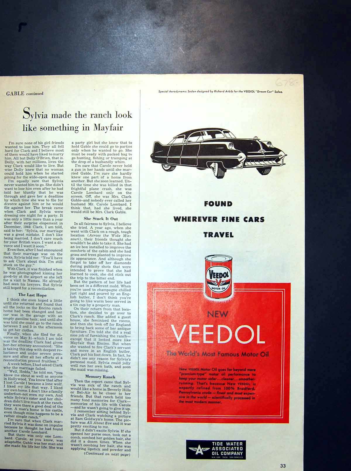 Old Veedol Motor Oil Ansco Film Ads Clark Gable Sylia Hawaiian Shirt